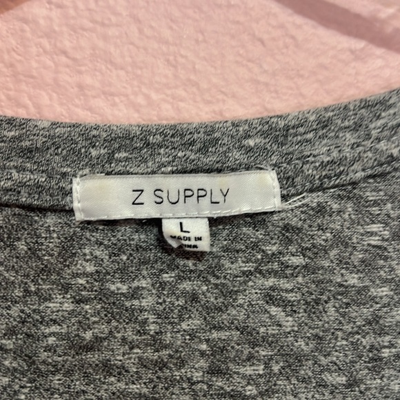 Z Supply Womens T Shirt Dress Gray Heathered Twisted Front V Neck Short Sleeve L - Picture 4 of 8
